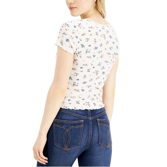 Self Esteem Juniors' Lace-Trim Ruched-Front T-Shirt Size Small - Picture 2 of 6